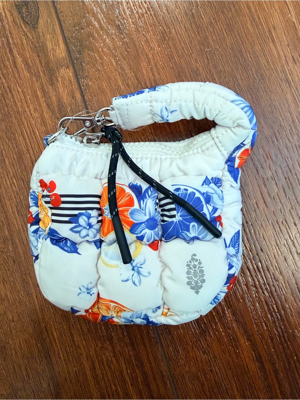 Free People Floral Quilted Mini Wristlet in White, Blue & Orange